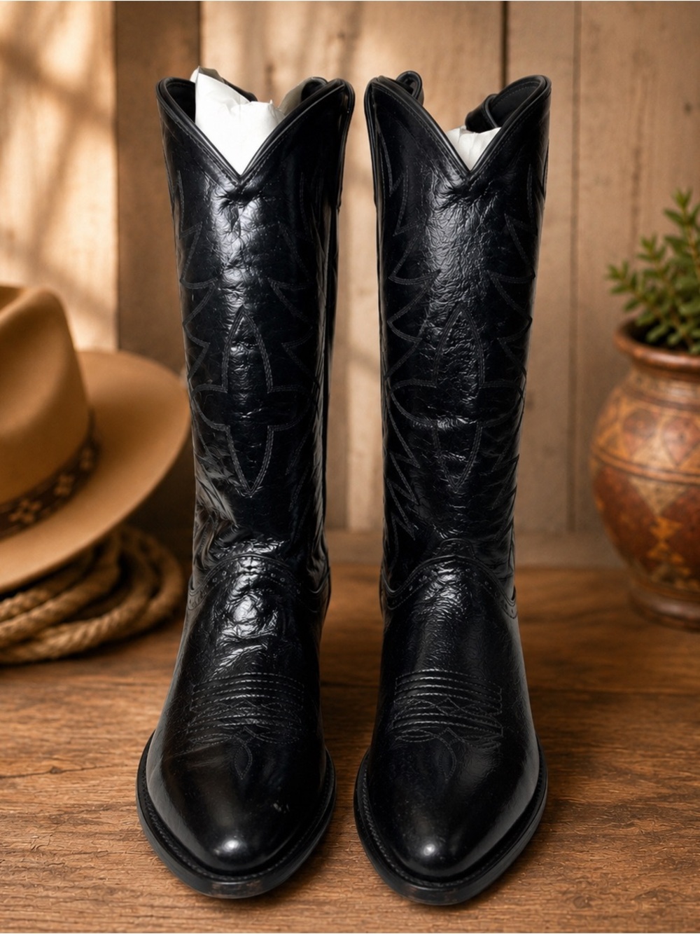 Old West “Jama” Smooth Genuine Leather Western Cowboy Boots | Men’s 10D | BOX!